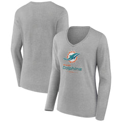 Miami Dolphins  Women's Logo Team Lockup Long Sleeve V-Neck T-Shirt