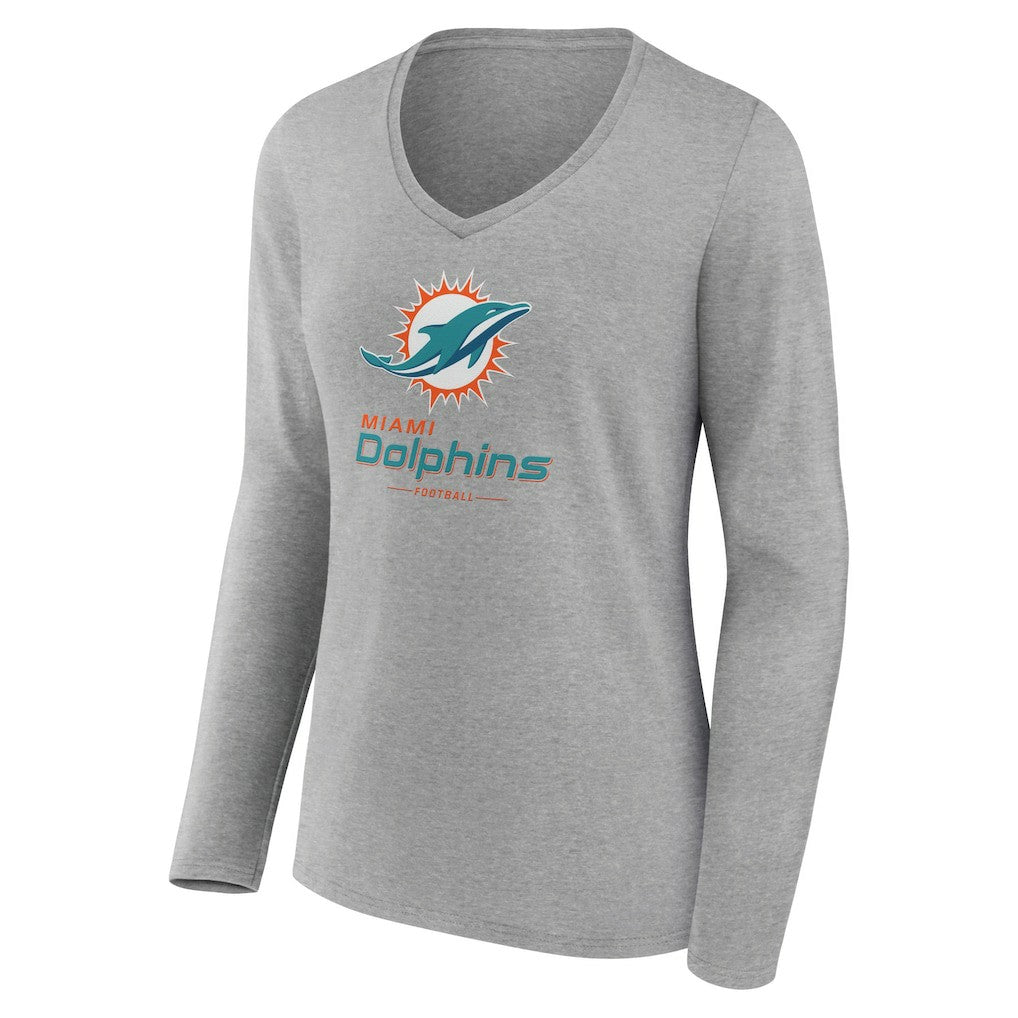 Miami Dolphins  Women's Logo Team Lockup Long Sleeve V-Neck T-Shirt
