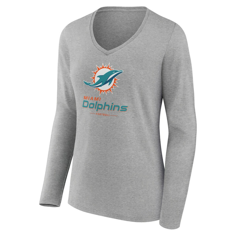 Miami Dolphins  Women's Logo Team Lockup Long Sleeve V-Neck T-Shirt