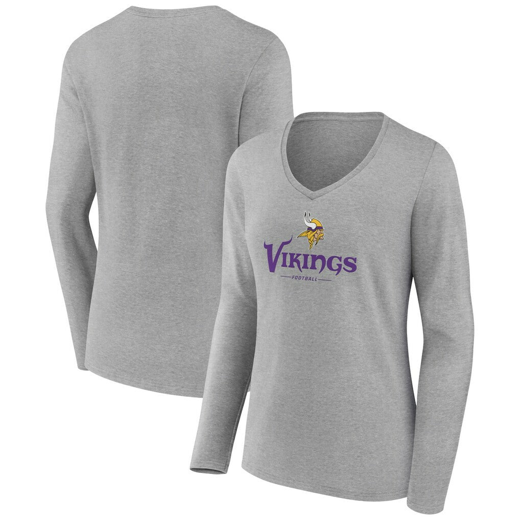 Minnesota Vikings  Women's Logo Team Lockup Long Sleeve V-Neck T-Shirt