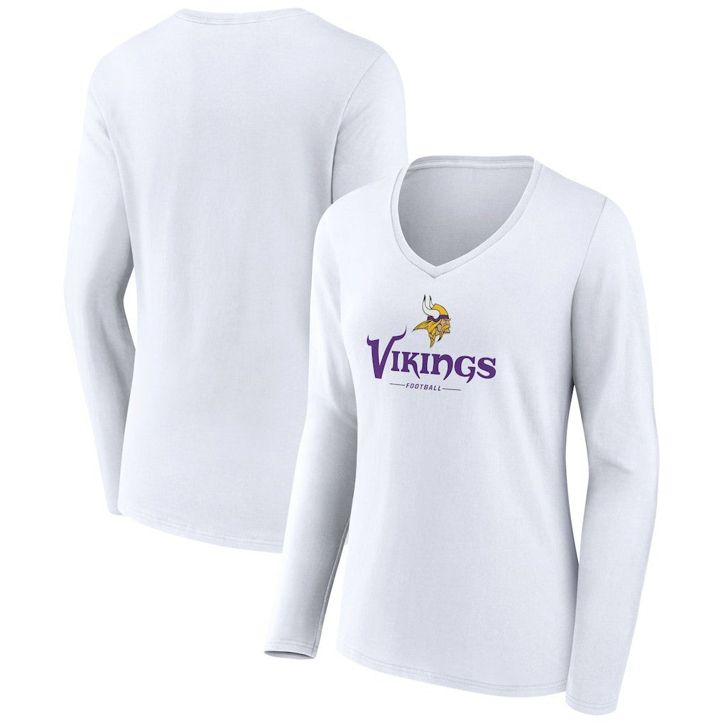 Minnesota Vikings  Women's Logo Team Lockup Long Sleeve V-Neck T-Shirt