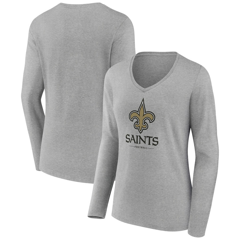 New Orleans Saints  Women's Logo Team Lockup Long Sleeve V-Neck T-Shirt