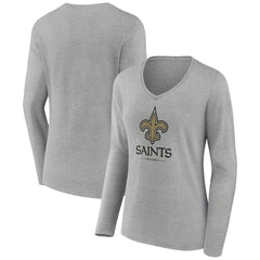 New Orleans Saints  Women's Logo Team Lockup Long Sleeve V-Neck T-Shirt