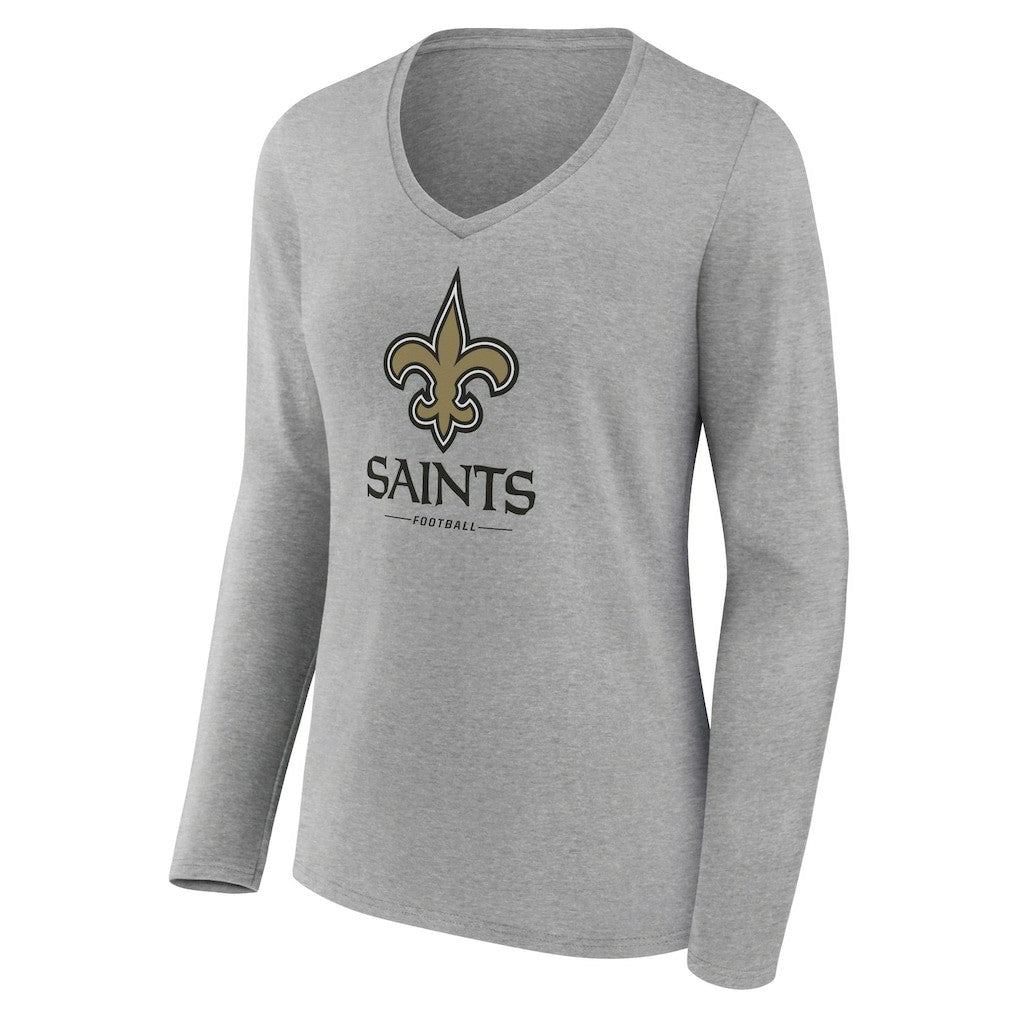 New Orleans Saints  Women's Logo Team Lockup Long Sleeve V-Neck T-Shirt