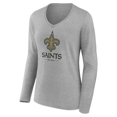 New Orleans Saints  Women's Logo Team Lockup Long Sleeve V-Neck T-Shirt