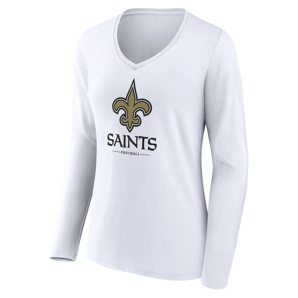 New Orleans Saints  Women's Logo Team Lockup Long Sleeve V-Neck T-Shirt