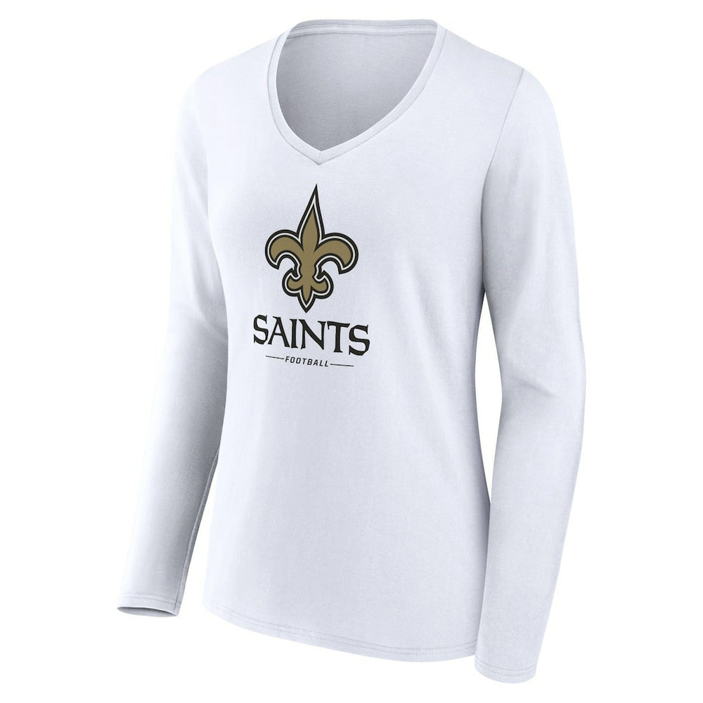 New Orleans Saints  Women's Logo Team Lockup Long Sleeve V-Neck T-Shirt