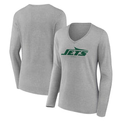 New York Jets  Women's Logo Team Lockup Long Sleeve V-Neck T-Shirt