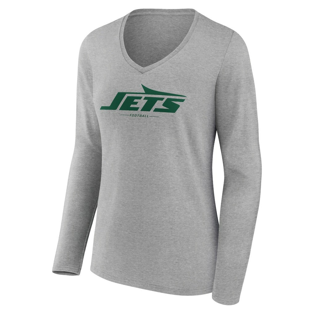 New York Jets  Women's Logo Team Lockup Long Sleeve V-Neck T-Shirt