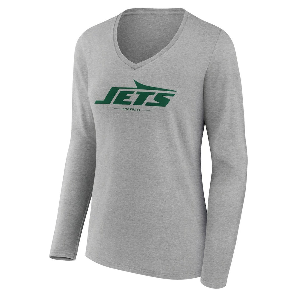 New York Jets  Women's Logo Team Lockup Long Sleeve V-Neck T-Shirt
