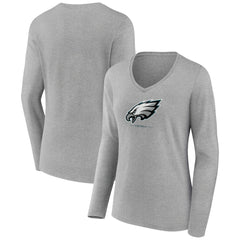 Philadelphia Eagles  Women's Logo Team Lockup Long Sleeve V-Neck T-Shirt