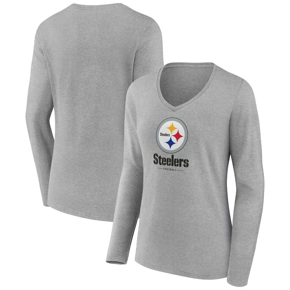 Pittsburgh Steelers  Women's Logo Team Lockup Long Sleeve V-Neck T-Shirt