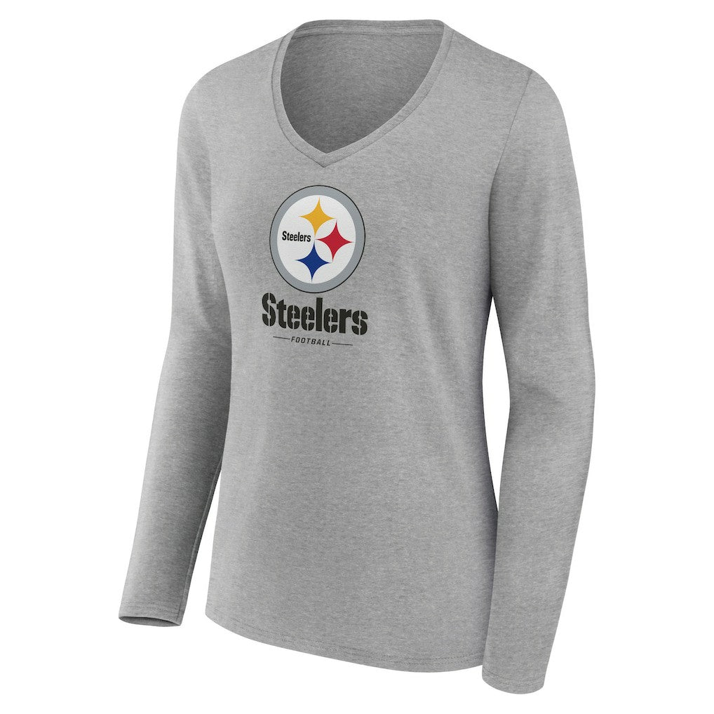Pittsburgh Steelers  Women's Logo Team Lockup Long Sleeve V-Neck T-Shirt
