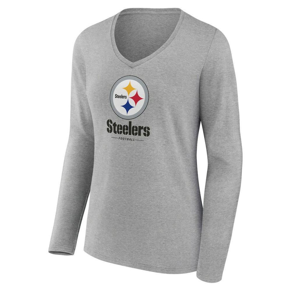 Pittsburgh Steelers  Women's Logo Team Lockup Long Sleeve V-Neck T-Shirt