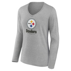 Pittsburgh Steelers  Women's Logo Team Lockup Long Sleeve V-Neck T-Shirt