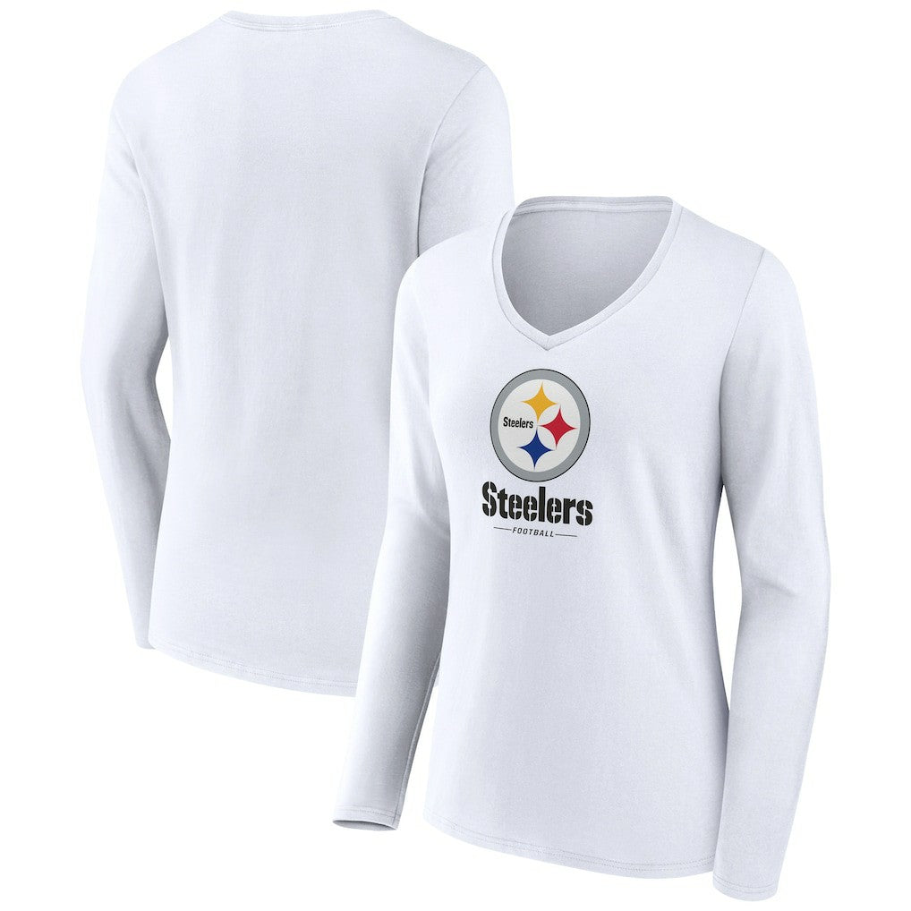 Pittsburgh Steelers  Women's Logo Team Lockup Long Sleeve V-Neck T-Shirt