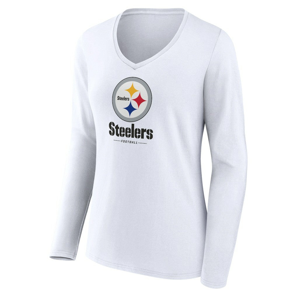 Pittsburgh Steelers  Women's Logo Team Lockup Long Sleeve V-Neck T-Shirt