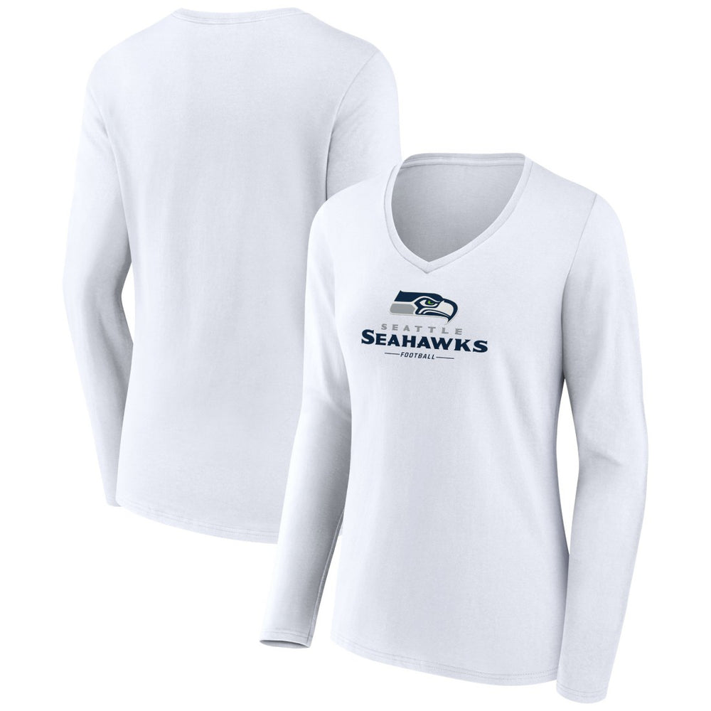 Seattle Seahawks  Women's Logo Team Lockup Long Sleeve V-Neck T-Shirt