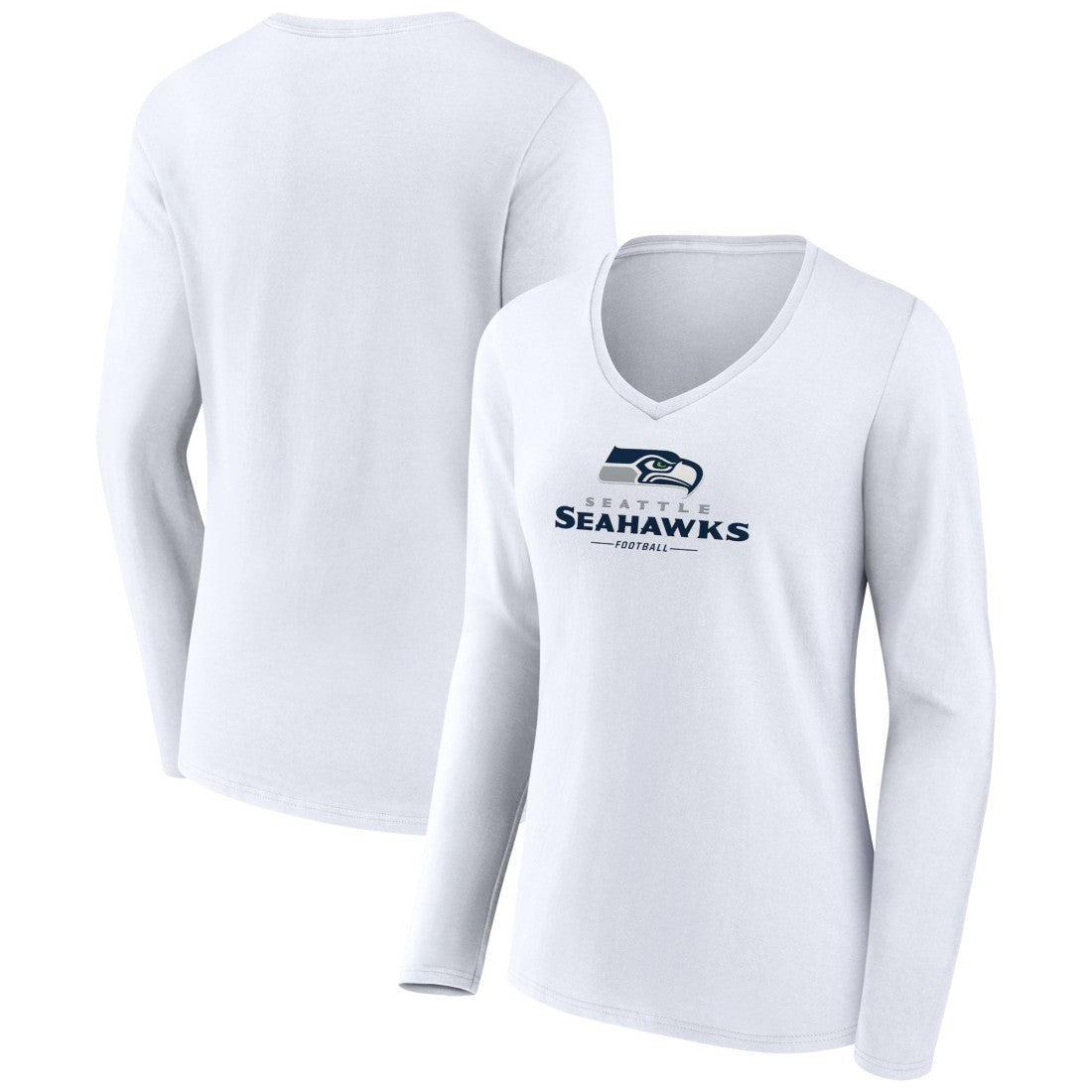 Seattle Seahawks  Women's Logo Team Lockup Long Sleeve V-Neck T-Shirt