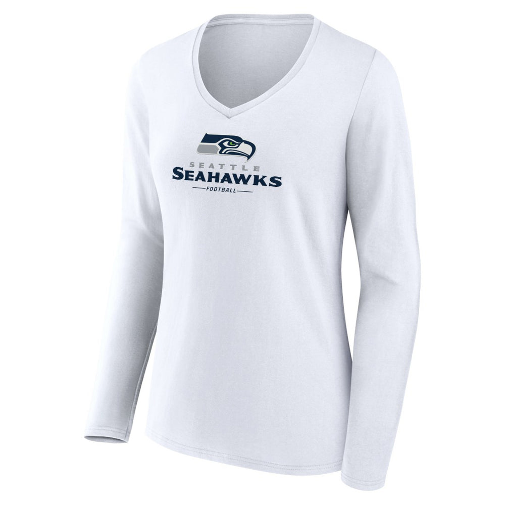 Seattle Seahawks  Women's Logo Team Lockup Long Sleeve V-Neck T-Shirt