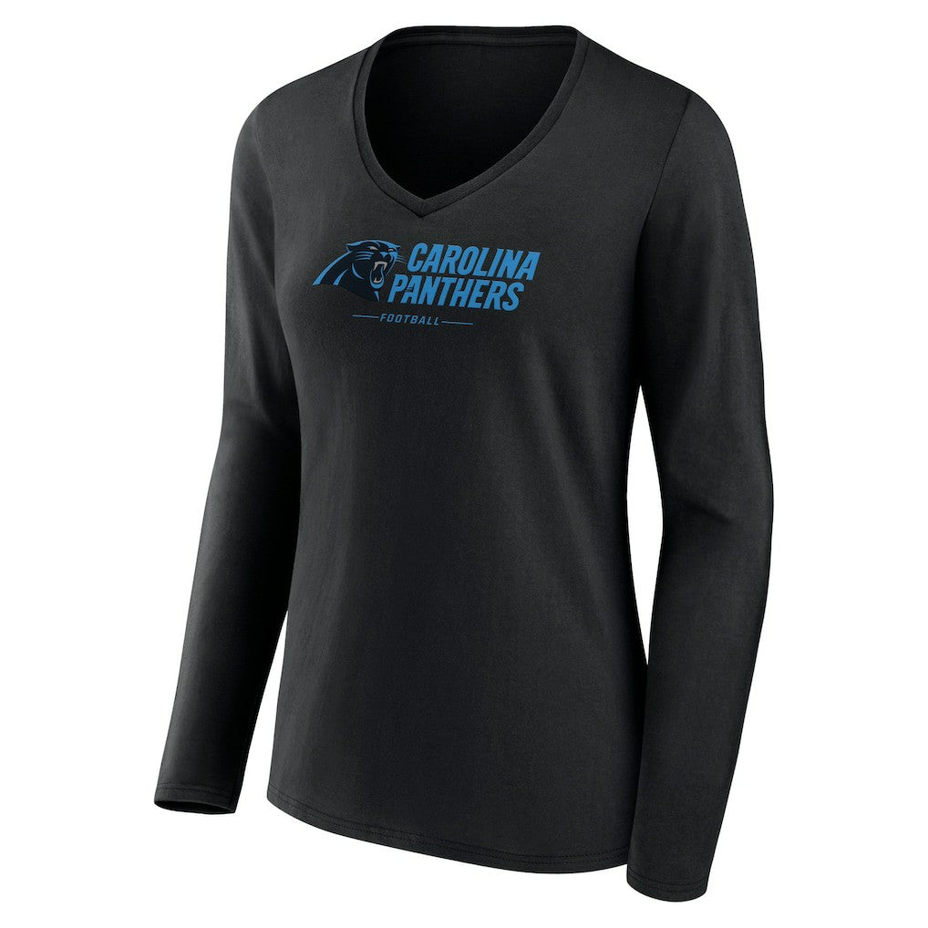 Carolina Panthers  Women's Logo Team Lockup Long Sleeve V-Neck T-Shirt