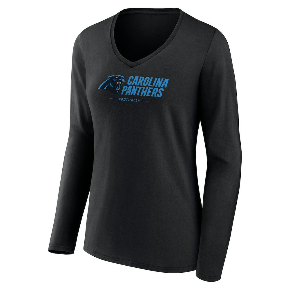 Carolina Panthers  Women's Logo Team Lockup Long Sleeve V-Neck T-Shirt