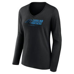 Carolina Panthers  Women's Logo Team Lockup Long Sleeve V-Neck T-Shirt