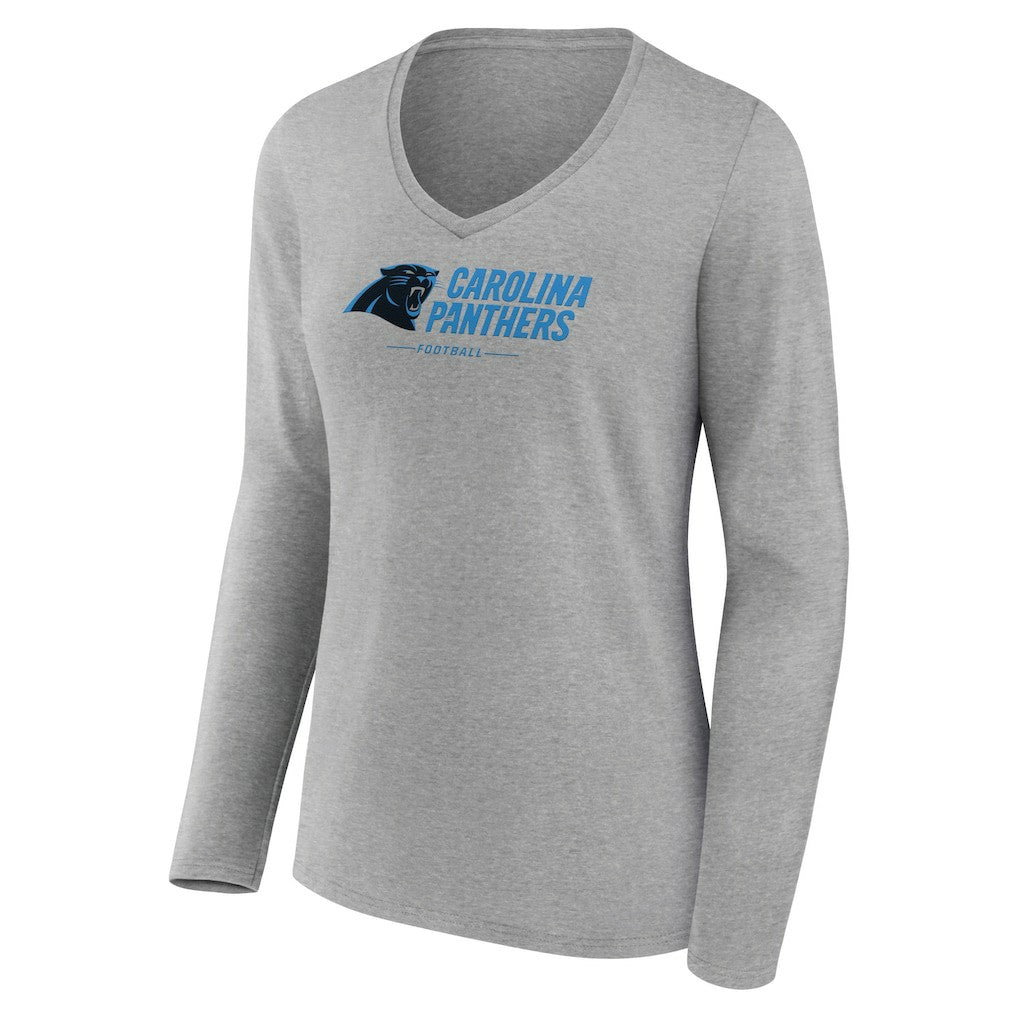 Carolina Panthers  Women's Logo Team Lockup Long Sleeve V-Neck T-Shirt