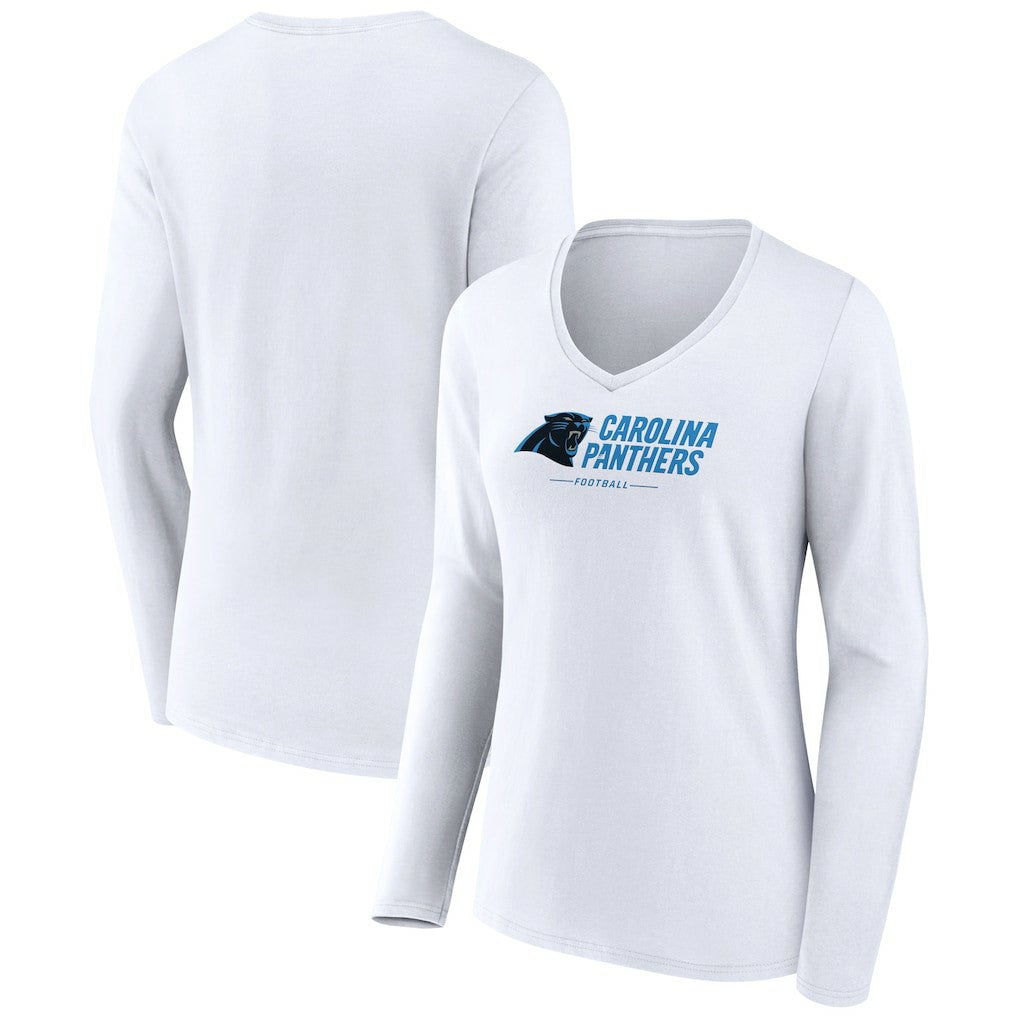 Carolina Panthers  Women's Logo Team Lockup Long Sleeve V-Neck T-Shirt