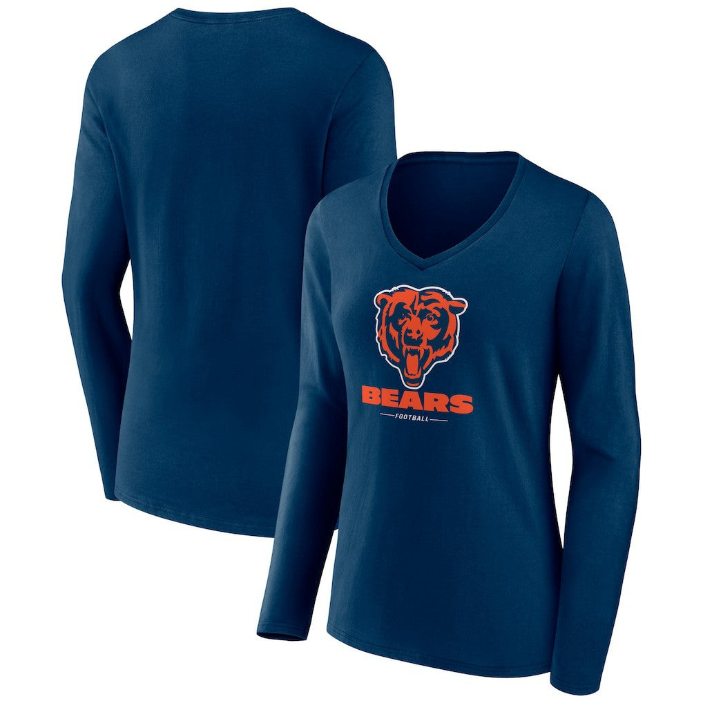 Chicago Bears  Women's Logo Team Lockup Long Sleeve V-Neck T-Shirt