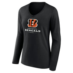 Cincinnati Bengals  Women's Logo Team Lockup Long Sleeve V-Neck T-Shirt