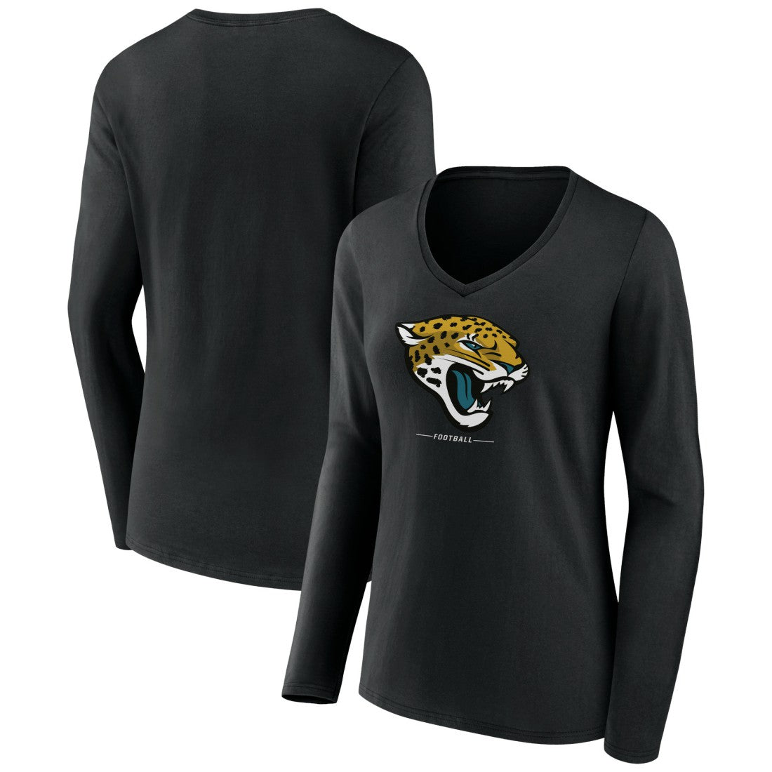 Jacksonville Jaguars  Women's Logo Team Lockup Long Sleeve V-Neck T-Shirt