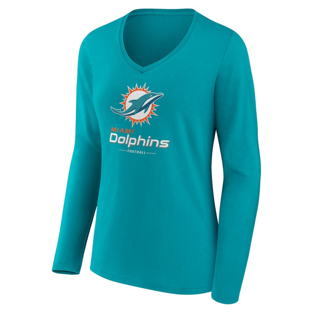 Miami Dolphins  Women's Logo Team Lockup Long Sleeve V-Neck T-Shirt