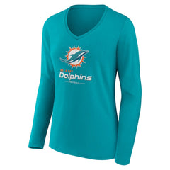 Miami Dolphins  Women's Logo Team Lockup Long Sleeve V-Neck T-Shirt