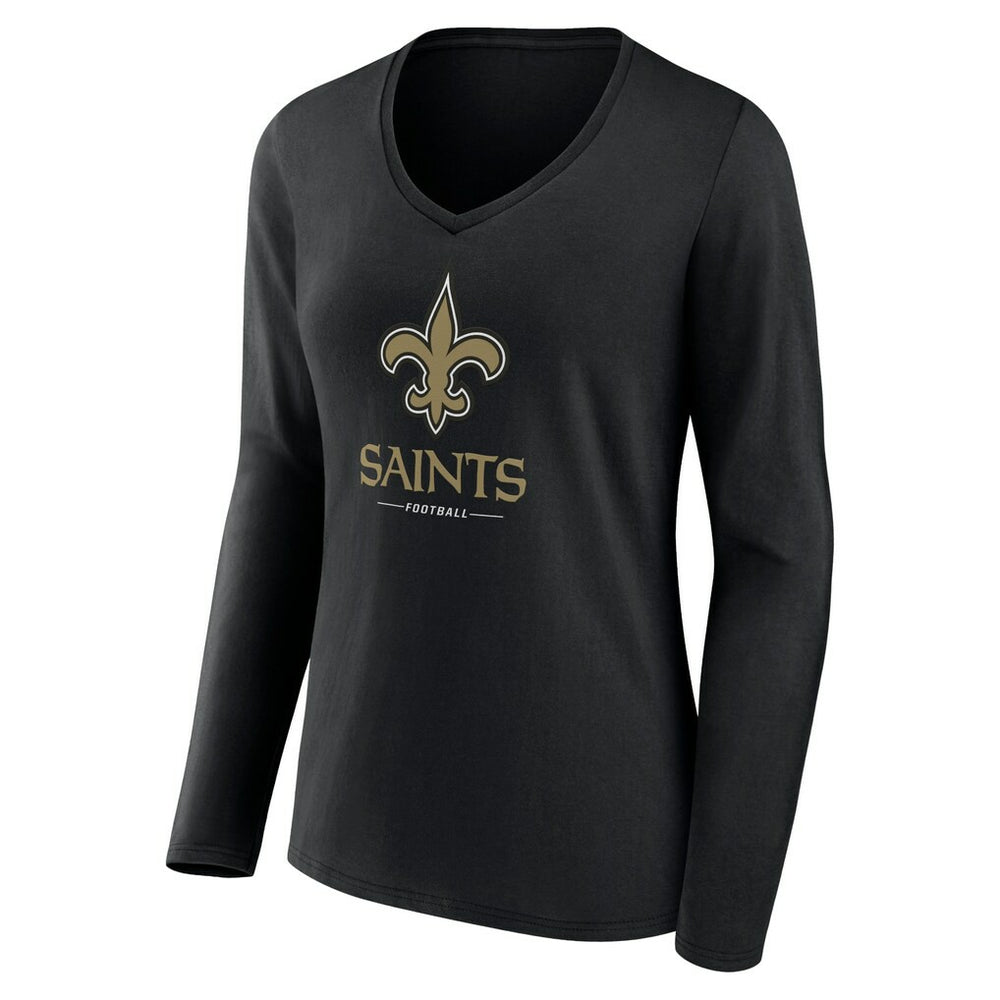 New Orleans Saints  Women's Logo Team Lockup Long Sleeve V-Neck T-Shirt