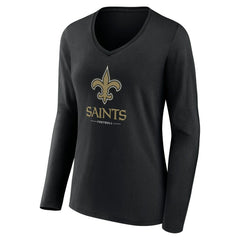 New Orleans Saints  Women's Logo Team Lockup Long Sleeve V-Neck T-Shirt