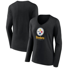 Pittsburgh Steelers  Women's Logo Team Lockup Long Sleeve V-Neck T-Shirt
