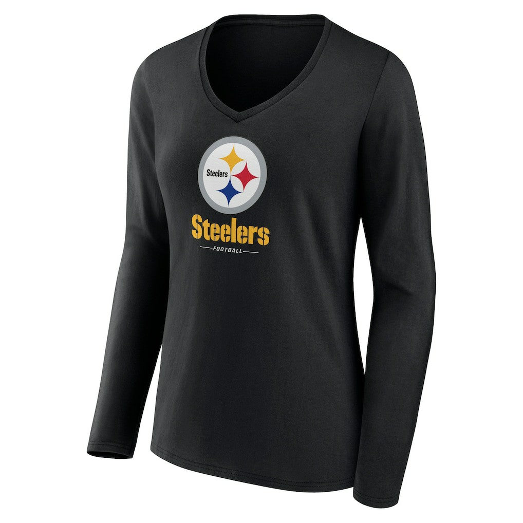 Pittsburgh Steelers  Women's Logo Team Lockup Long Sleeve V-Neck T-Shirt