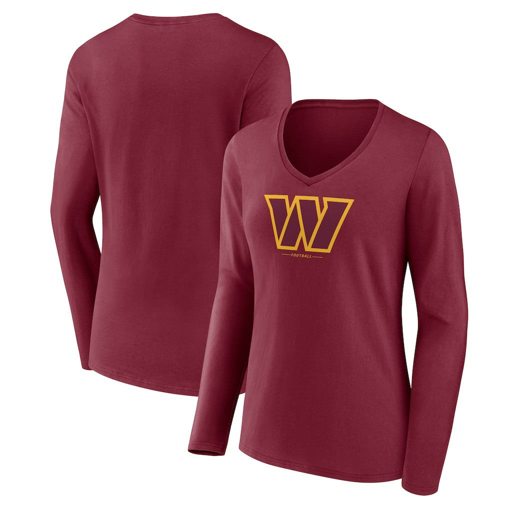 Washington Commanders  Women's Logo Team Lockup Long Sleeve V-Neck T-Shirt