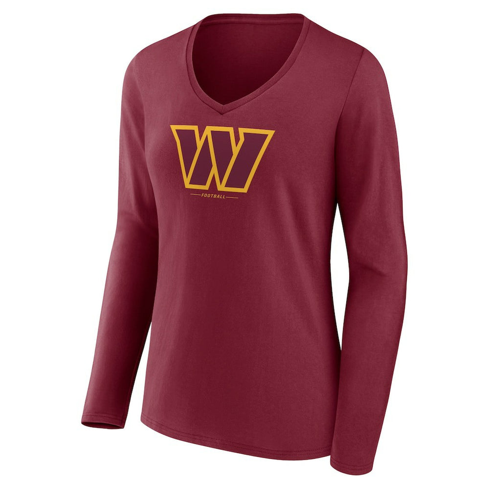 Washington Commanders  Women's Logo Team Lockup Long Sleeve V-Neck T-Shirt