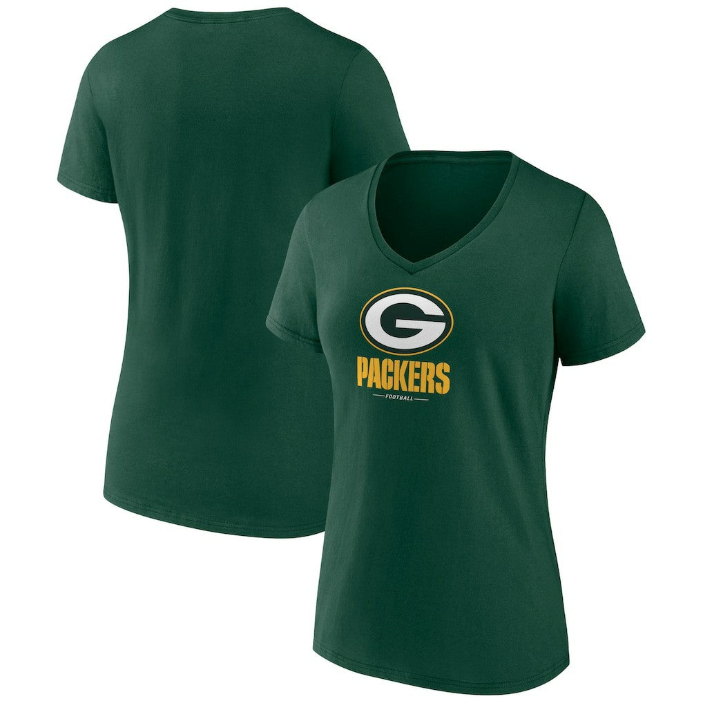 Green Bay Packers  Women's Logo Team Lockup V-Neck T-Shirt