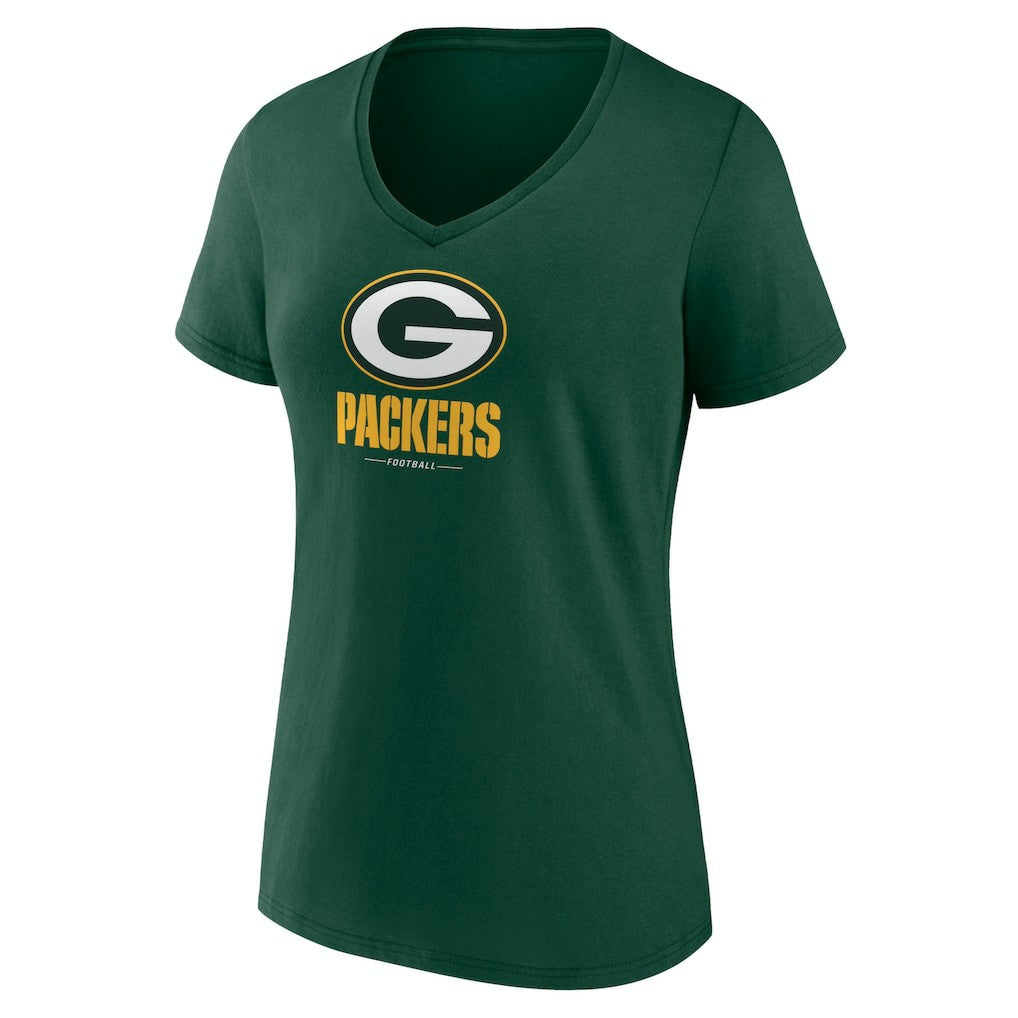 Green Bay Packers  Women's Logo Team Lockup V-Neck T-Shirt