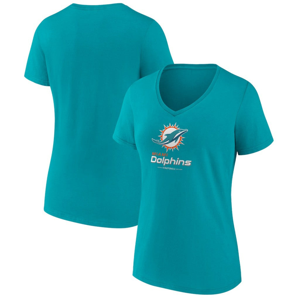 Miami Dolphins  Women's Logo Team Lockup V-Neck T-Shirt