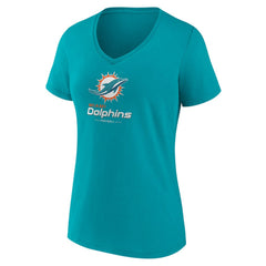 Miami Dolphins  Women's Logo Team Lockup V-Neck T-Shirt