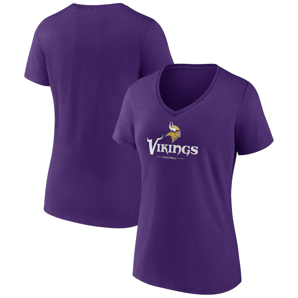Minnesota Vikings  Women's Logo Team Lockup V-Neck T-Shirt