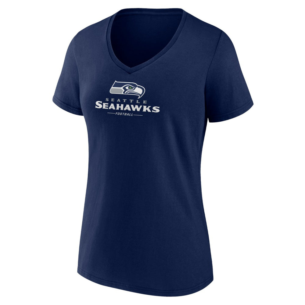 Seattle Seahawks  Women's Logo Team Lockup V-Neck T-Shirt