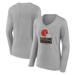Cleveland Browns  Women's Logo Team Lockup Long Sleeve V-Neck T-Shirt