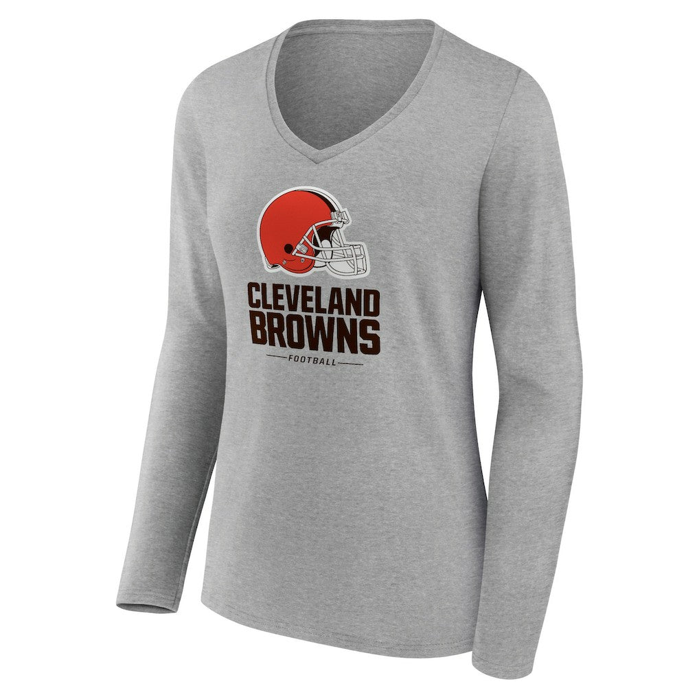 Cleveland Browns  Women's Logo Team Lockup Long Sleeve V-Neck T-Shirt