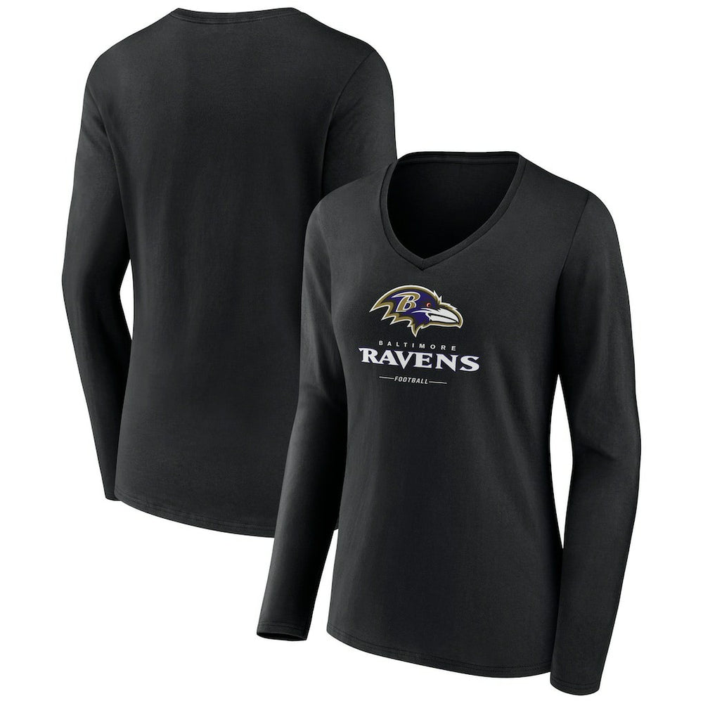 Baltimore Ravens  Women's Logo Team Lockup Long Sleeve V-Neck T-Shirt