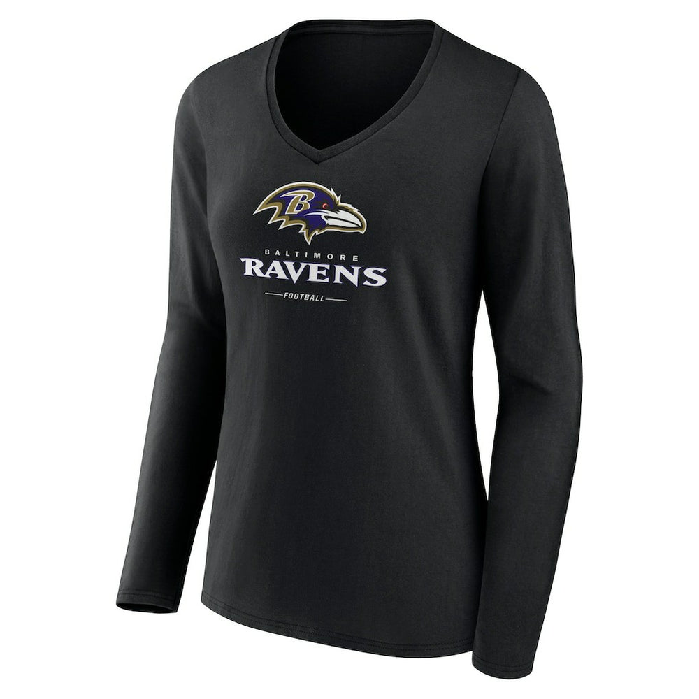 Baltimore Ravens  Women's Logo Team Lockup Long Sleeve V-Neck T-Shirt